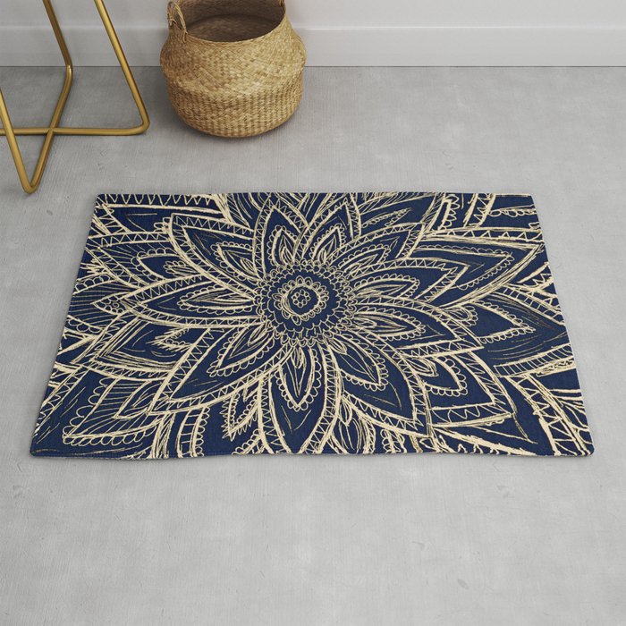 Cute Retro Gold abstract Flower Drawing  geometric Rug