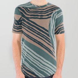 Deep green wavy stripe pattern All Over Graphic Tee