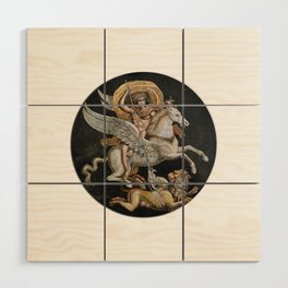 Bellerophon riding Pegasus and slaying the Chimera. Wood Wall Art