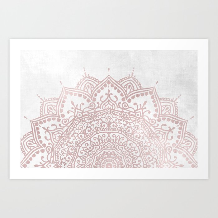 Pink Gray Boho Mandala - graphc design Art Print