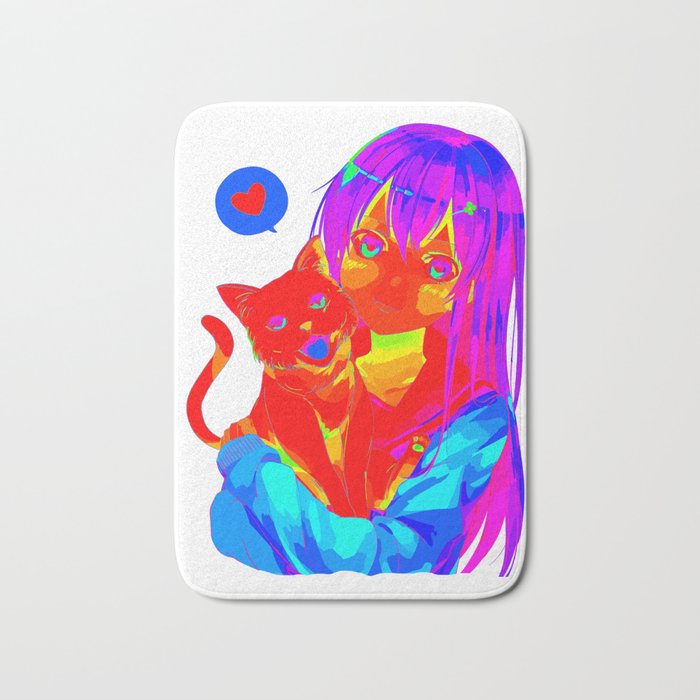 Rainbow Anime Girl Neko Cat Bath Mat By Green Cow Society6