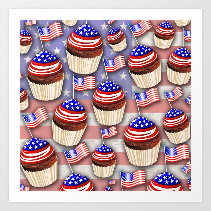 USA Flag Cupcakes Pattern Art Print