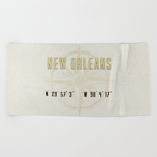 New Orleans - Vintage Map and Location Beach Towel