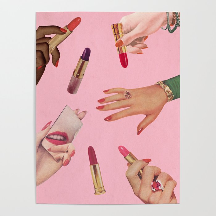 Lip Service Poster | Collage, Vintage, Vintage-photography, Lipstick, Makeup, Lips, Hands, Collage, Graphic, Design