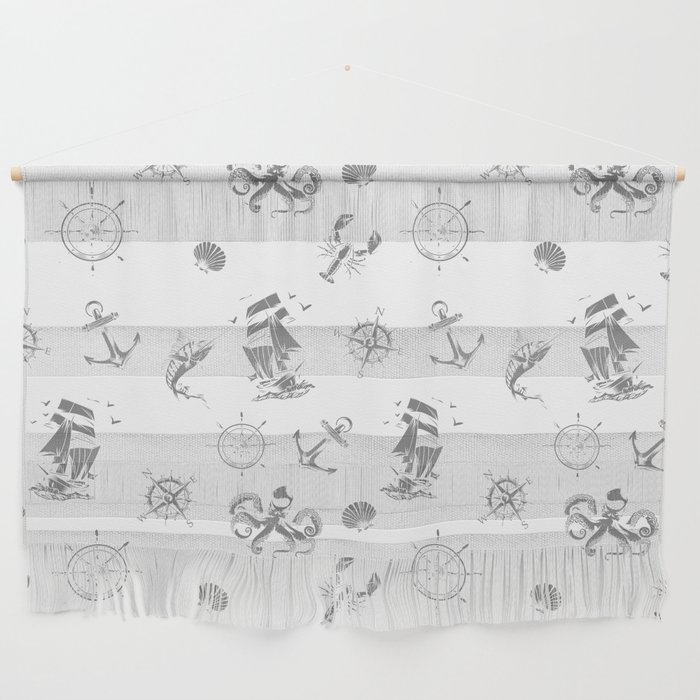 Grey Silhouettes Of Vintage Nautical Pattern Wall Hanging