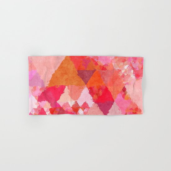 Into the heat - Pink and red watercolor Triangle pattern Hand & Bath Towel