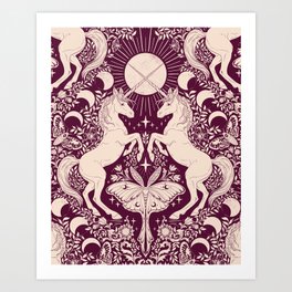 Celestial Unicorn Damask Purple Art Print