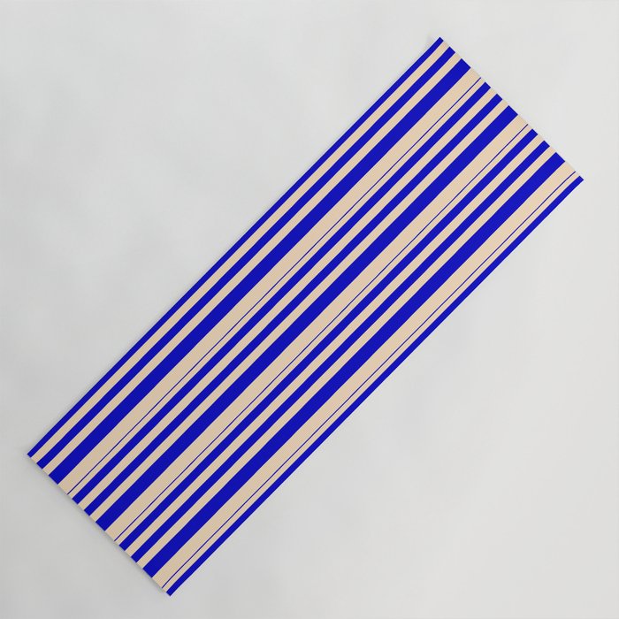 Blue & Bisque Colored Stripes/Lines Pattern Yoga Mat