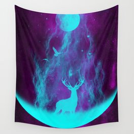 Enlightened Forest | Spirit Deer | Moon and Antlers | Space Deer Wall Tapestry