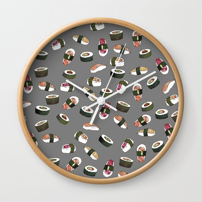 Sushi on Gray Wall Clock