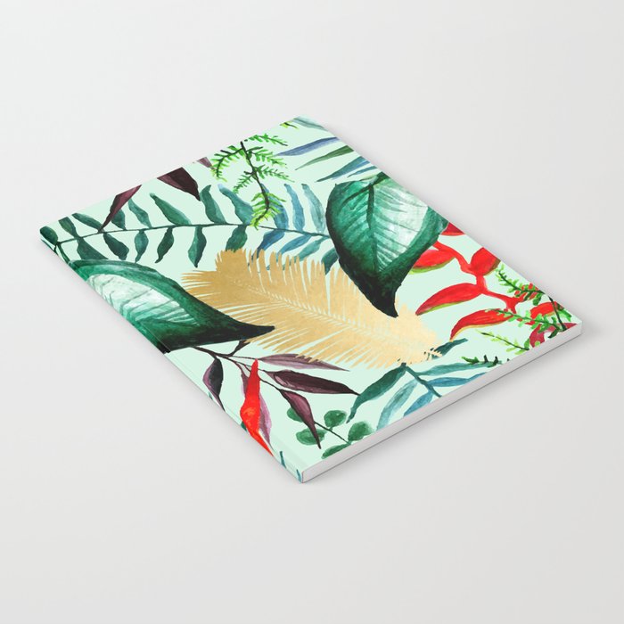 Paradise, Tropical Jungle Botanical Bohemian Illustration, Palm Bird of Paradise Gold Painting Notebook