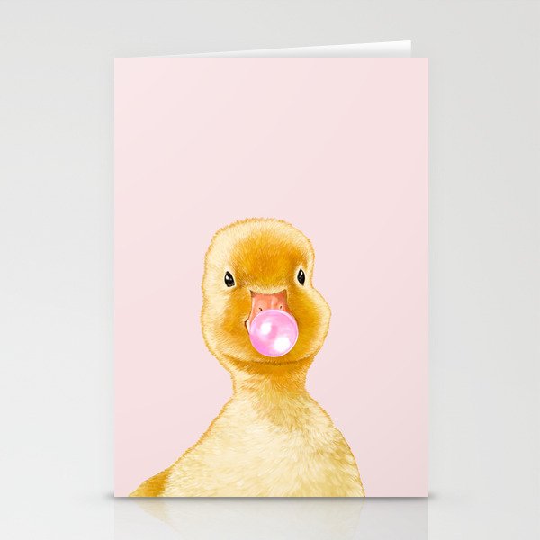 Yellow Duckling Playing Bubble Gum Stationery Cards