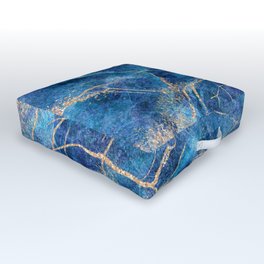 Ripples of Indigo Blue + Gold Marble Abstract Art  Outdoor Floor Cushion