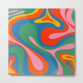Mod Swirl Retro Abstract Pattern in Rainbow Pop Colors Metal Print