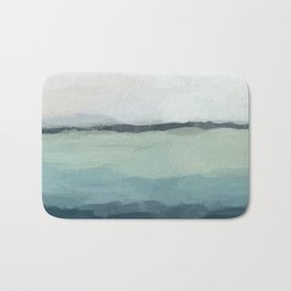 Sea Levels - Seafoam Green Mint Navy Blue Abstract Ocean Art Painting Bath Mat