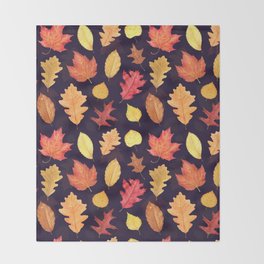 Autumn Leaves - dark plum Throw Blanket