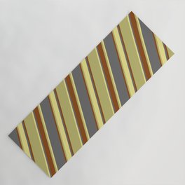 [ Thumbnail: Dim Grey, Brown, Dark Khaki, and Tan Colored Lined/Striped Pattern Yoga Mat ]