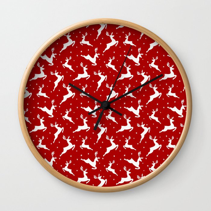 Christmas Reindeer Red Pattern Wall Clock