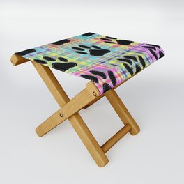 Colorful Quilt Dog Paw Print Drawing Folding Stool