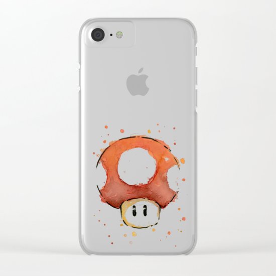 Red Mushroom Watercolor Mario Art Nintendo Geek Gaming Clear iPhone Case
