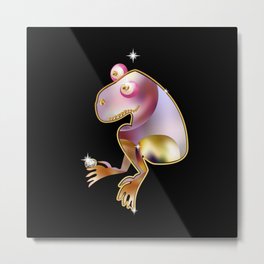 Brooch animal figurine with pearls jewellery and precious stones. Diamonds and gold on animal figures. Frog. Metal Print