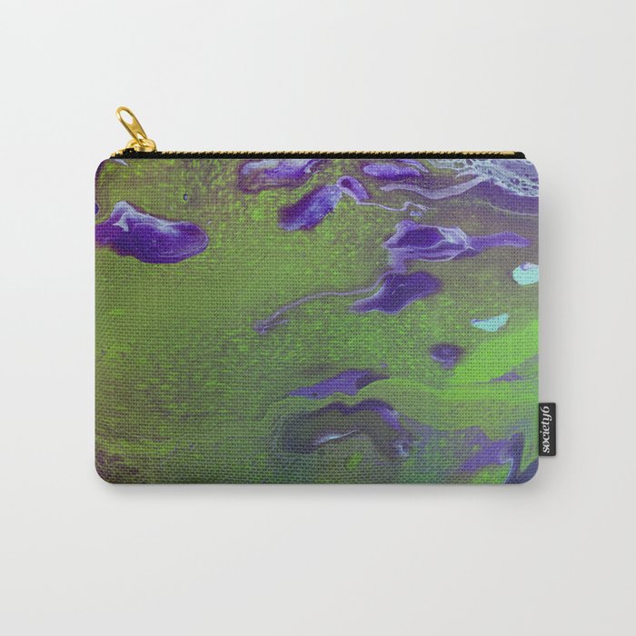 Fluid Art Acrylic Painting, Pour 12, Green, Purple, & Light Blue Blended Colors Carry-All Pouch