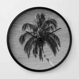 Palm Over Water Black and White Nature / Botanical Photograph Wall Clock