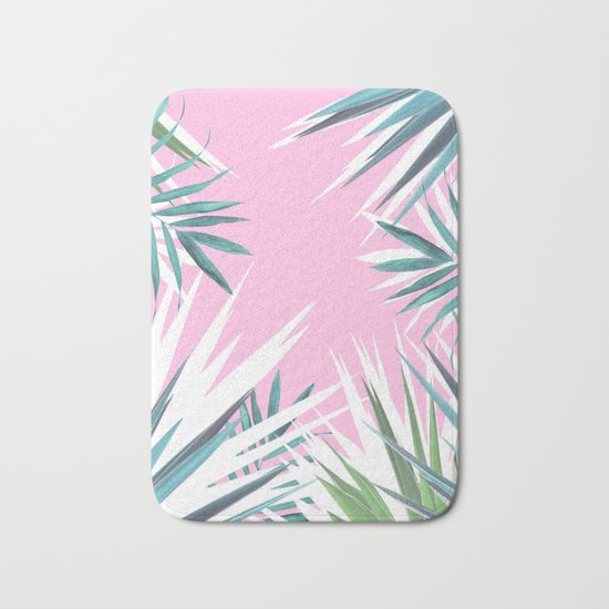 Tropical leaves pink and turquoise Bath Mat