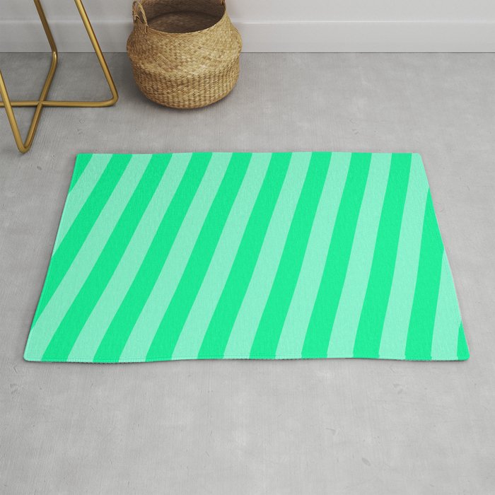 Aquamarine and Green Colored Stripes/Lines Pattern Rug