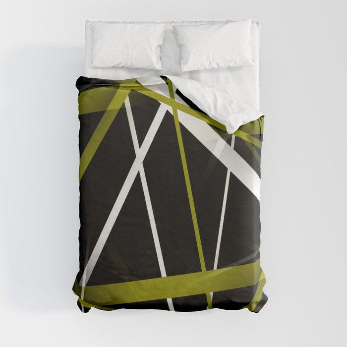 Seamless Olive Green and White Stripes on A Black Background Duvet Cover