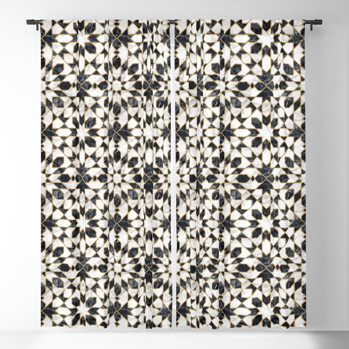 Black and white marble Moroccan mosaic Blackout Curtain