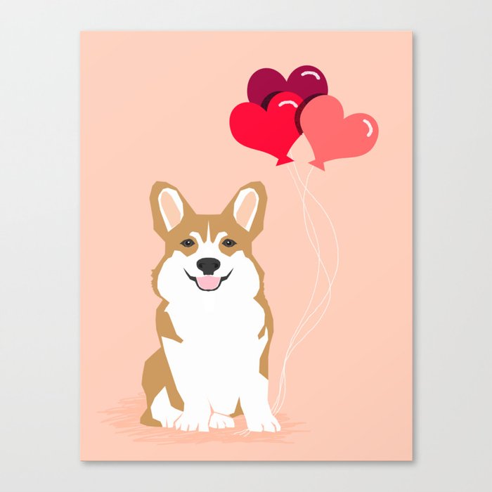 Corgi Heart Balloon - Cute Valentines Corgi, Dog, Pet, Cute, Animal, Dog Love, Corgi, Wuff You,  Canvas Print