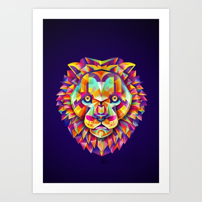 Colorful lion + background Art Print