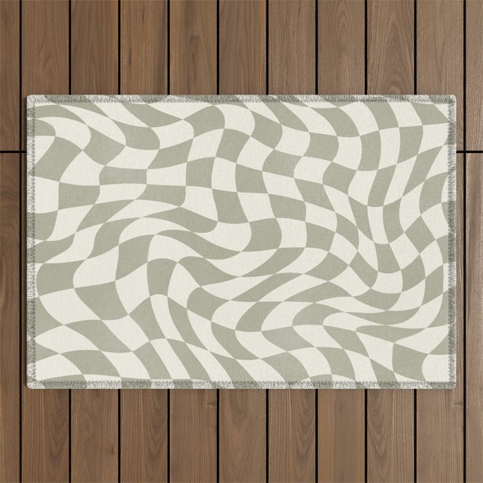 Warp wavy checked with olive green Outdoor Rug