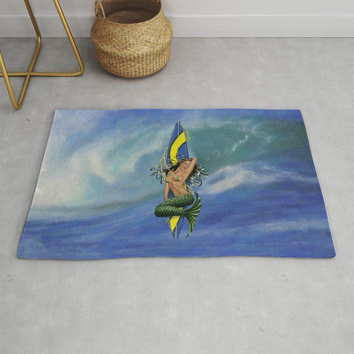 MerMarilyn Mermaid with Surfboard Hawaiian Design Rug