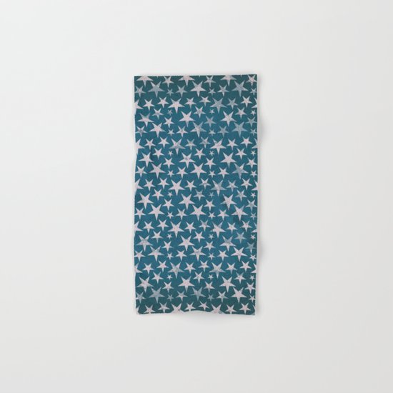White stars on grunge textured blue background Hand & Bath Towel