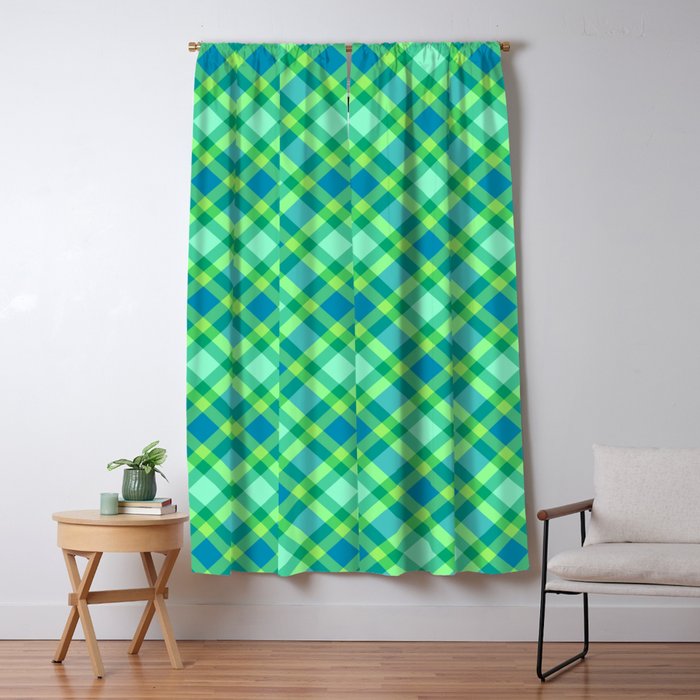 Mid Century Modern Plaid Jade Green Turquoise And Blue Blackout