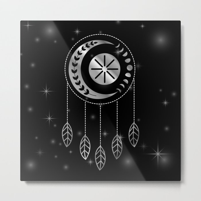 Tribal moon phases dream catcher in silver Metal Print
