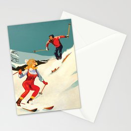 Retro Skiing Couple Stationery Card