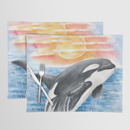 Breaching Orca Killer Whale Sunset Ocean Watercolor Placemat