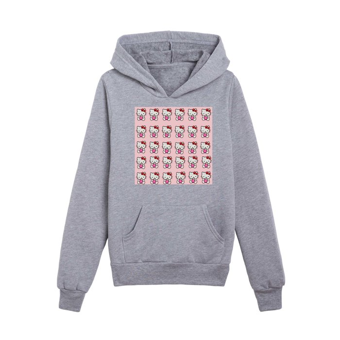 Strawberry Pink Kitty Kids Pullover Hoodie