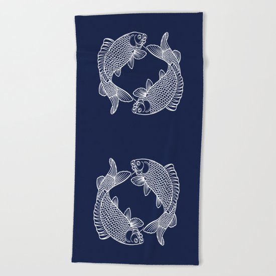 Indigo Navy Blue Koi Beach Towel