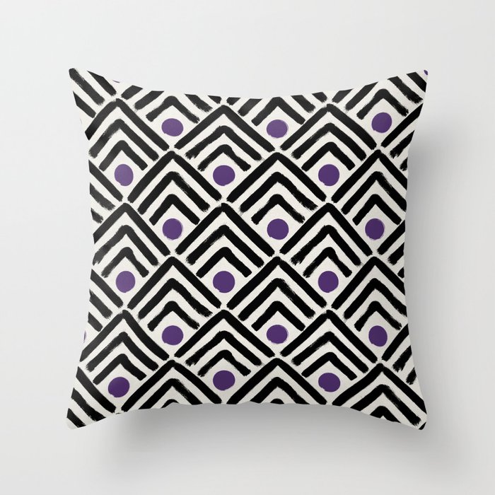 Black & royal purple chevrons & spots Throw Pillow