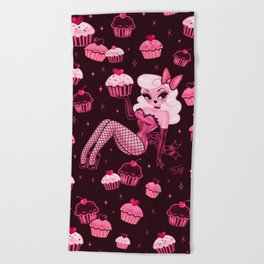 Cupcake Girl Pink on Dark Chocolate Beach Towel