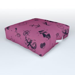 Magenta And Blue Silhouettes Of Vintage Nautical Pattern Outdoor Floor Cushion
