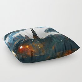 Postcards from the Future - Alien Metropolis Floor Pillow