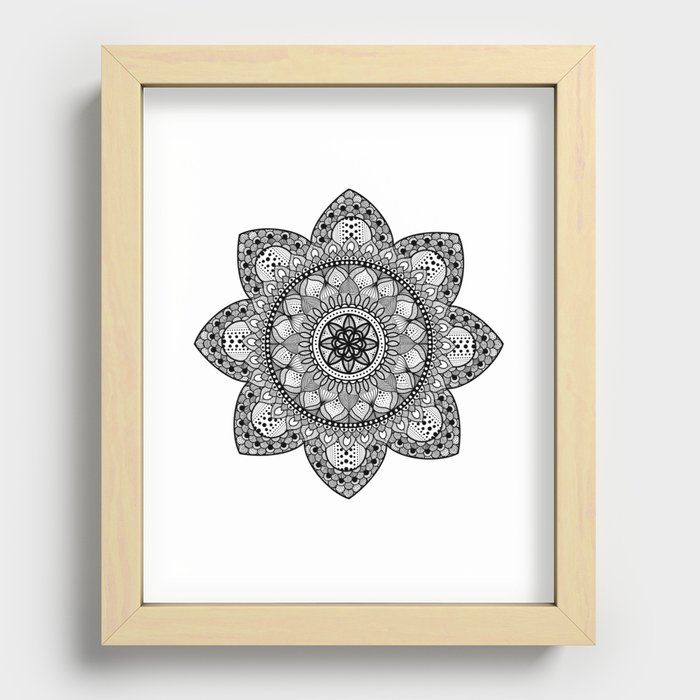 Black and White Floral Mandala Recessed Framed Print