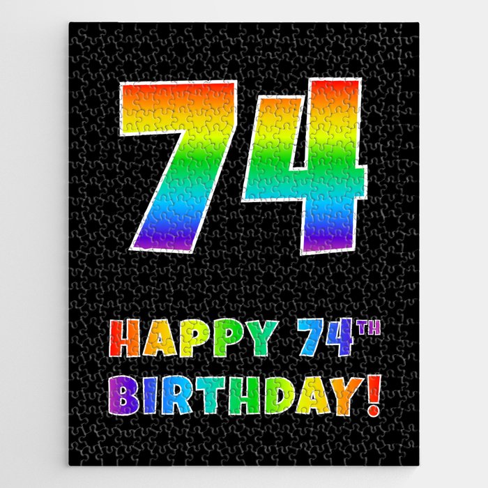 HAPPY 74TH BIRTHDAY - Multicolored Rainbow Spectrum Gradient Jigsaw Puzzle