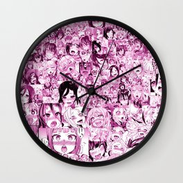 Ahegao Hentai Collage pink Wall Clock