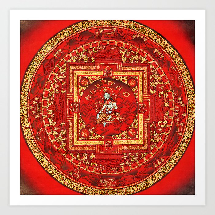 Tibetan Buddhist White Tara Gold Mandala Art Print